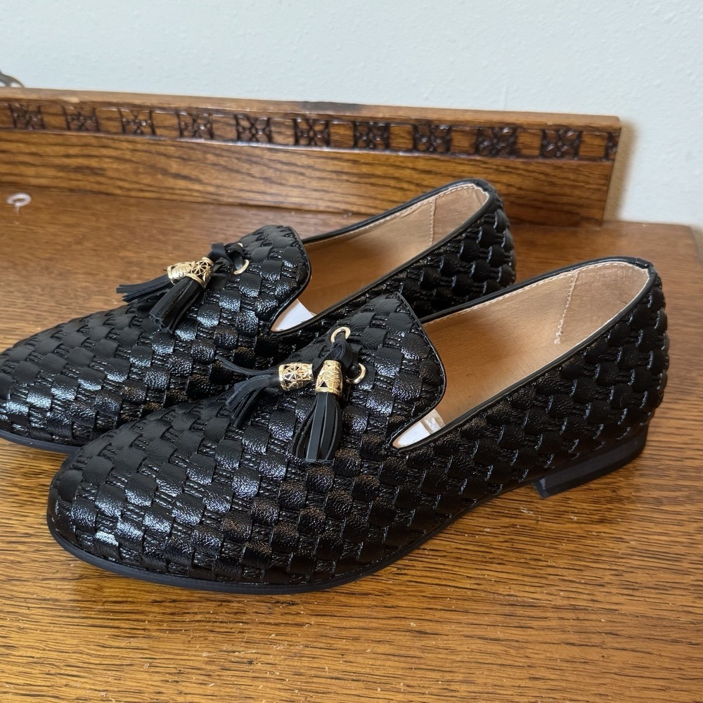Jitai Men's Black Woven Loafers Dress Shoes Tassel Slip On Size 7